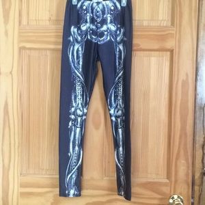 Steampunk skeleton printed leggings robot